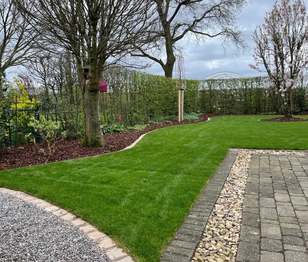 Rasengarten mit Pflasterweg